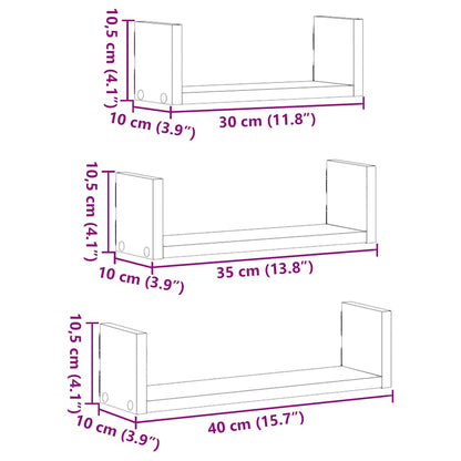 vidaXL Wall Shelves 3 pcs Black Oak Engineered Wood