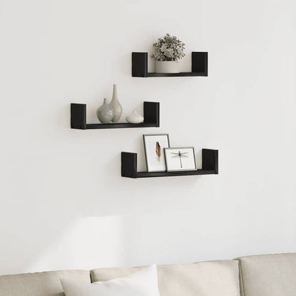 vidaXL Wall Shelves 3 pcs Black Oak Engineered Wood