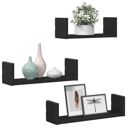 vidaXL Wall Shelves 3 pcs Black Oak Engineered Wood