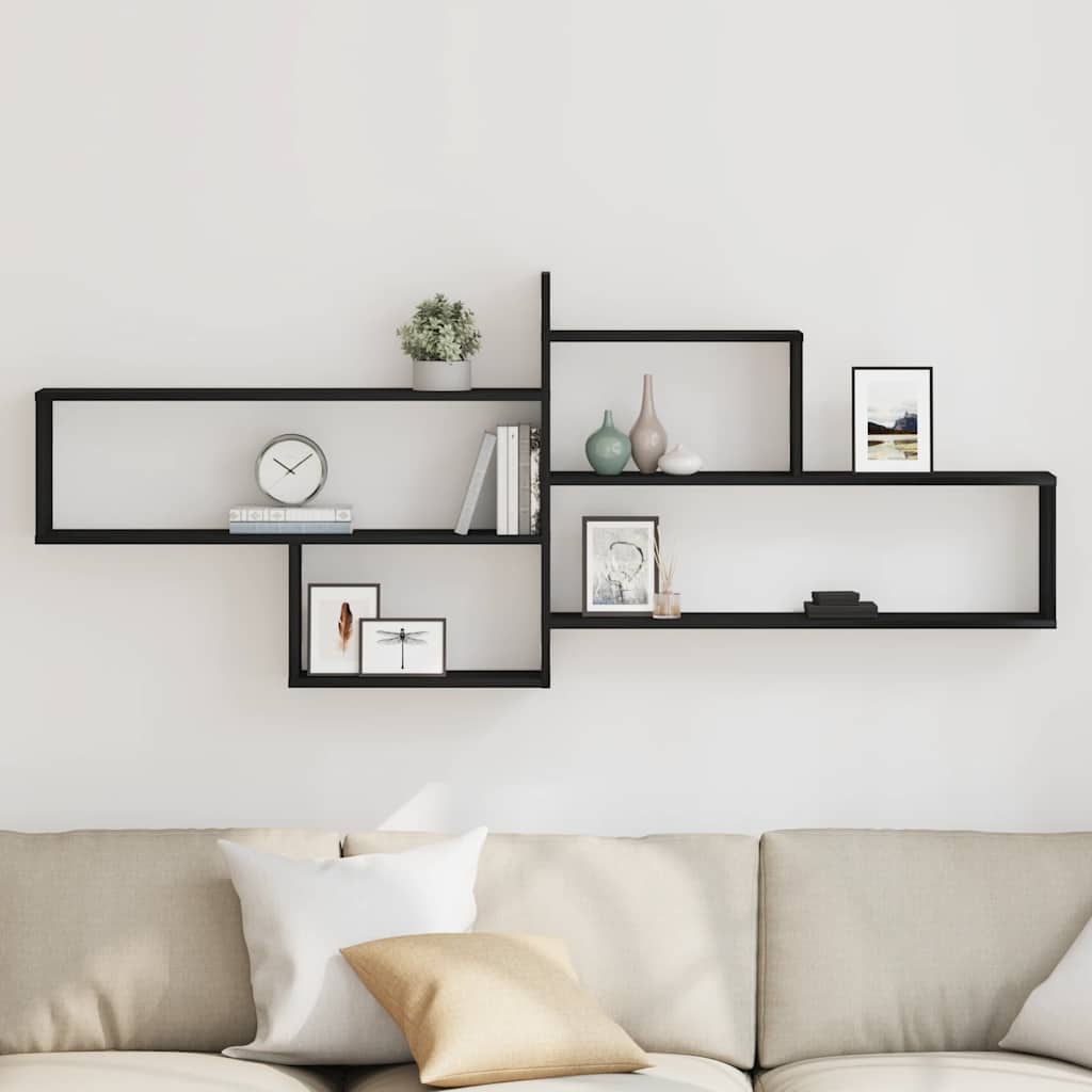 vidaXL Wall Shelf Black Oak 167,5x18x68 cm Engineered Wood