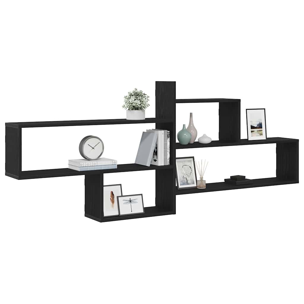 vidaXL Wall Shelf Black Oak 167,5x18x68 cm Engineered Wood