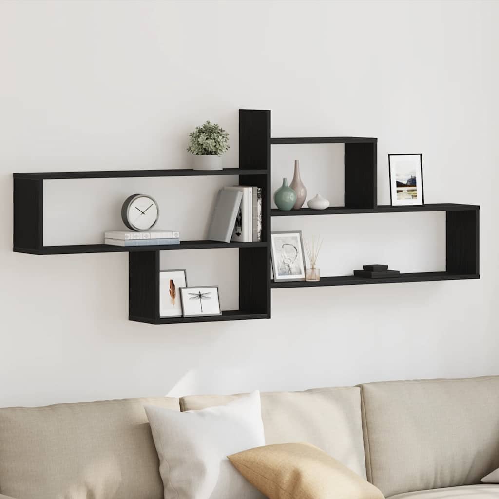 vidaXL Wall Shelf Black Oak 167,5x18x68 cm Engineered Wood