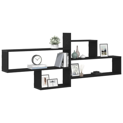vidaXL Wall Shelf Black Oak 167,5x18x68 cm Engineered Wood