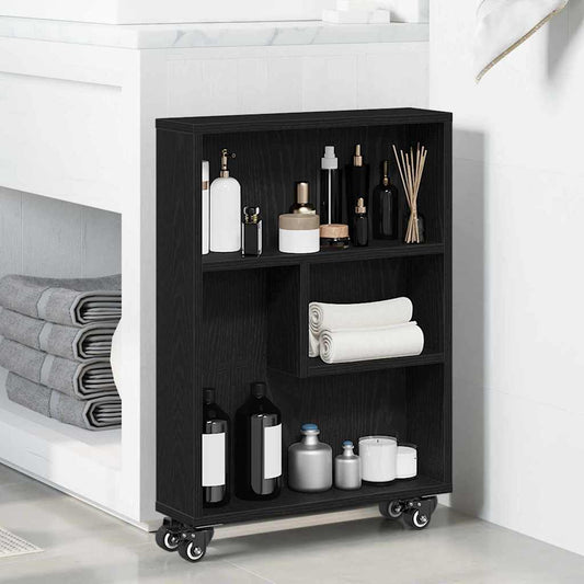 vidaXL Narrow Storage Trolley 3-Tier 48 x 13 x 68 cm Black Oak
