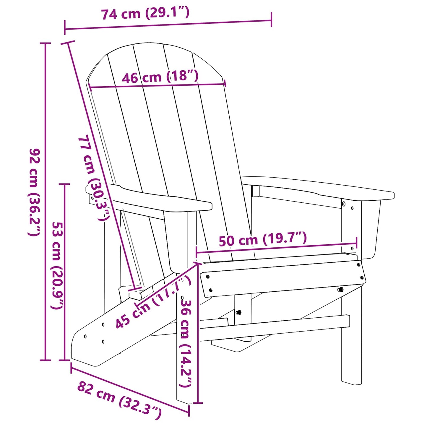 vidaXL Adirondack Chair Black 82 x 74 x 92 cm HDPE
