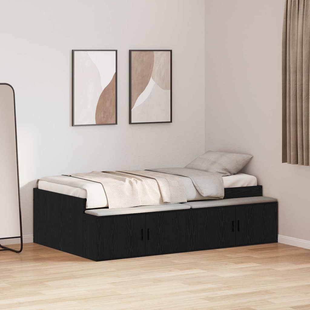 vidaXL Bed Frame with Drawer Black Oak 90 x 190 cm Engineered Wood