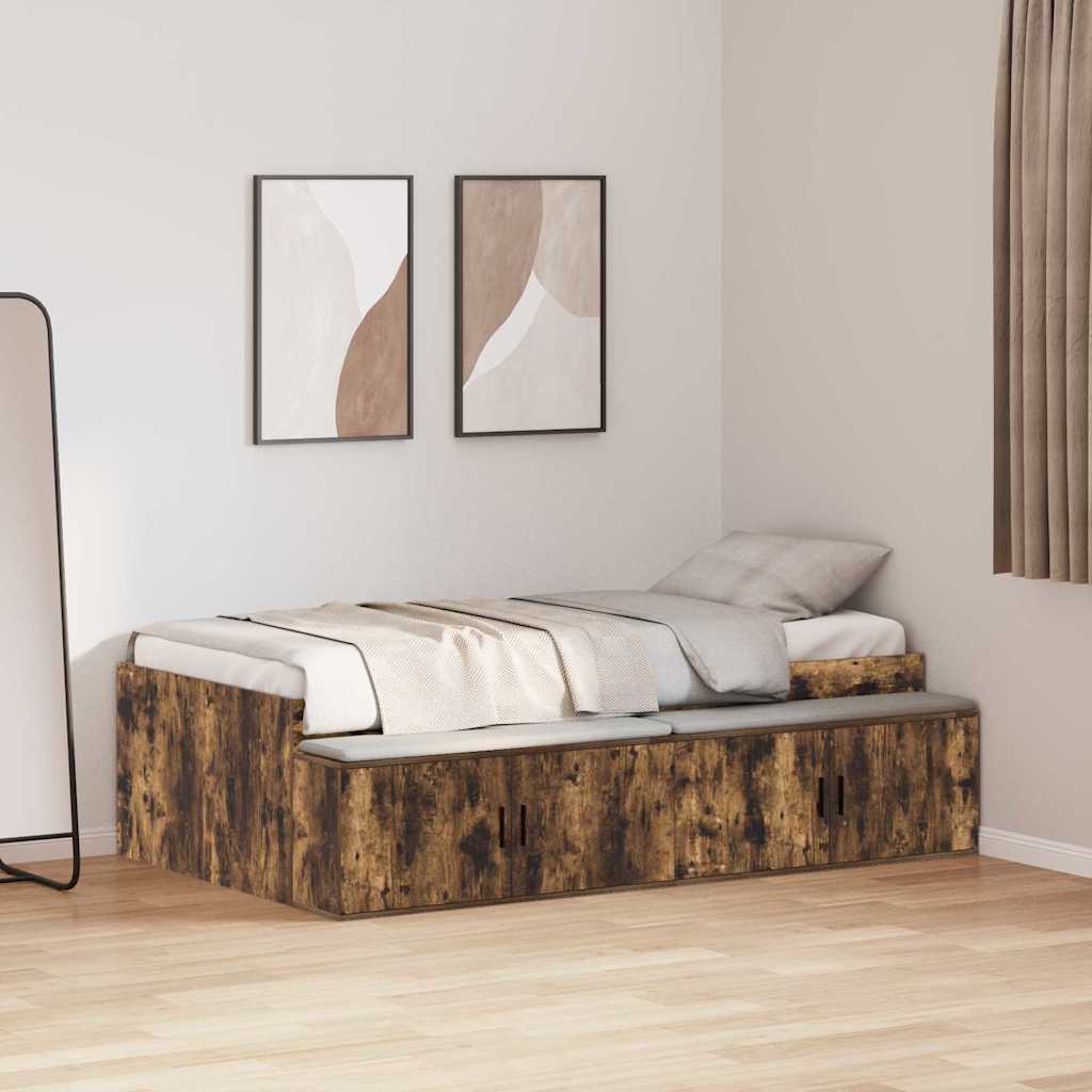 vidaXL Bed Frame with Drawer Smoked Oak 90 x 190 cm Engineered Wood