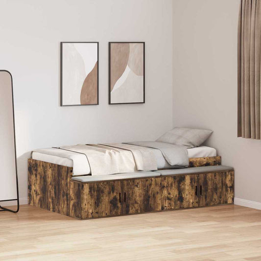 vidaXL Bed Frame with Drawer Smoked Oak 90 x 190 cm Engineered Wood