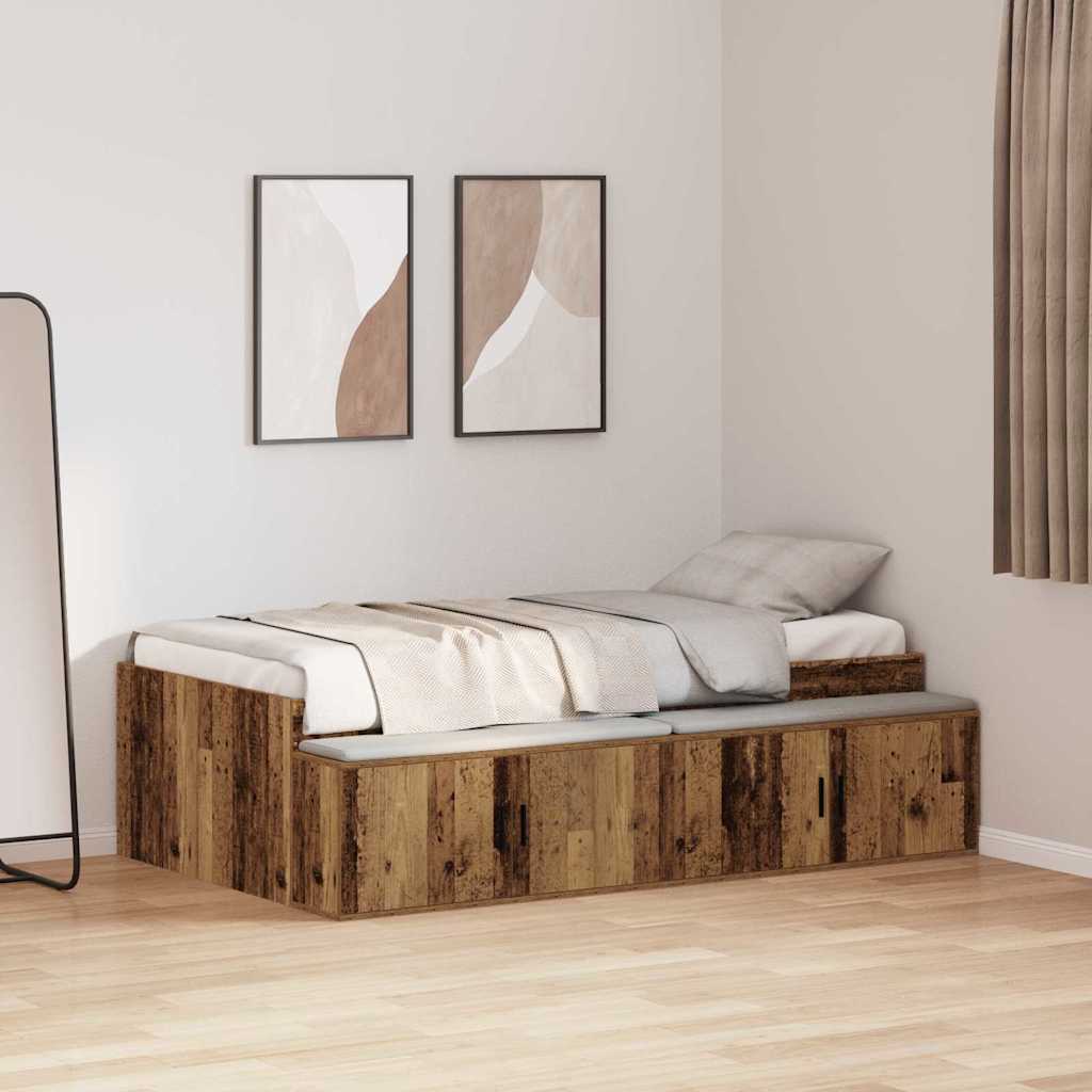 vidaXL Bed Frame with Drawer Old Wood 70 x 190 cm Engineered Wood