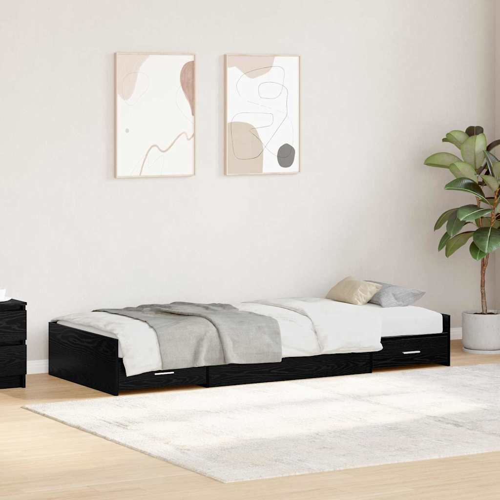 vidaXL Bed Frame with Drawer Black Oak 98.5 x 200 cm Engineered Wood