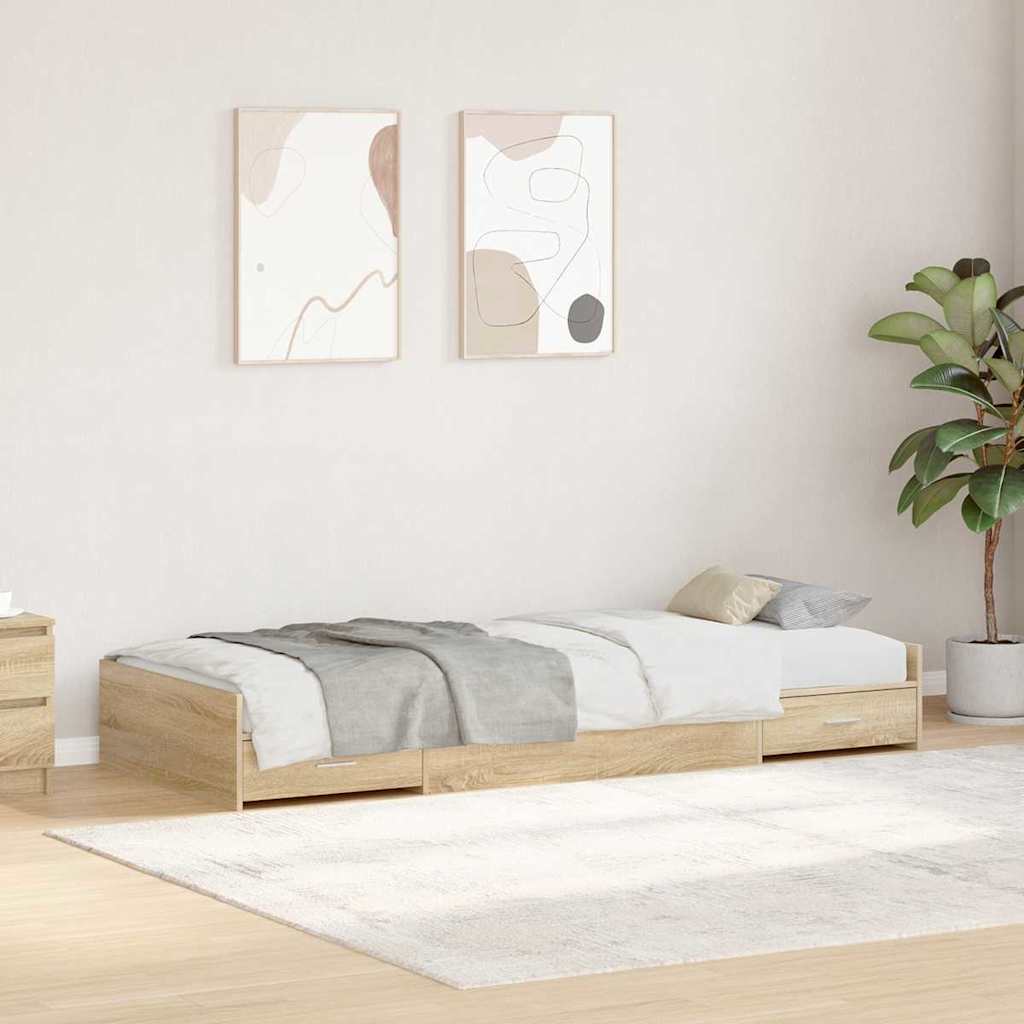 vidaXL Bed Frame with Drawer Sonoma Oak 98.5 x 200 cm Engineered Wood