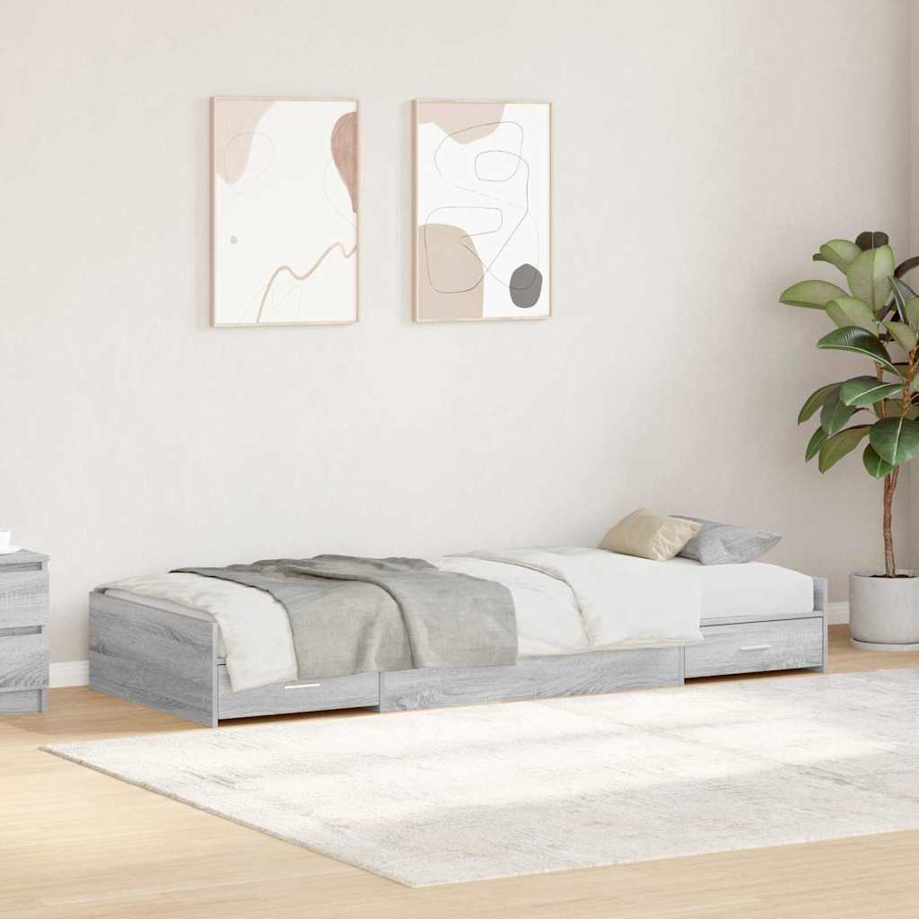 vidaXL Bed Frame with Drawer Grey Sonoma 98.5 x 200 cm Engineered Wood