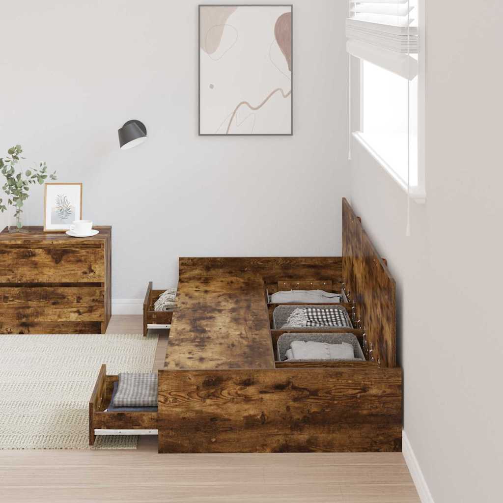 vidaXL Bed Frame with Headboard Old Wood 90 x 200 cm Engineered Wood
