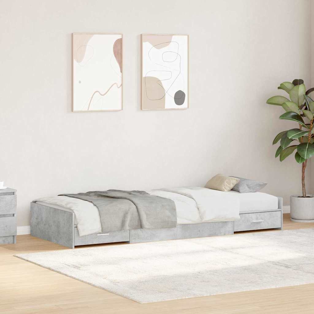 vidaXL Bed Frame with Drawer Concrete Grey 90 x 190 cm Engineered Wood