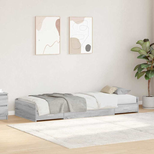 vidaXL Bed Frame with Drawer Grey Sonoma 90 x 190 cm Engineered Wood
