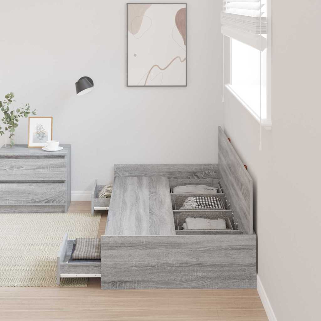 vidaXL Bed Frame with Drawer Grey Sonoma 90 x 190 cm Engineered Wood