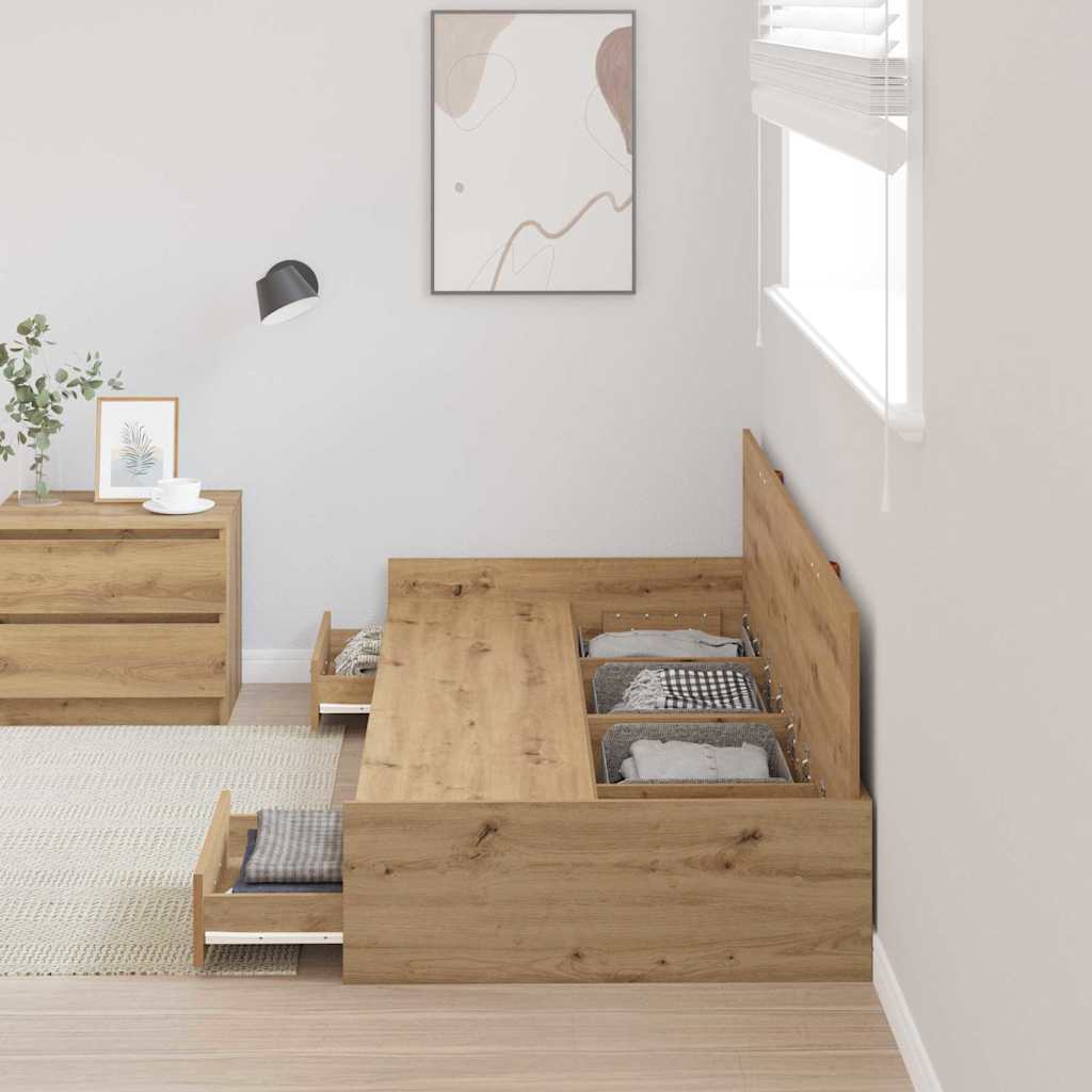 vidaXL Bed Frame with Drawer Artisan Oak 90 x 190 cm Engineered Wood