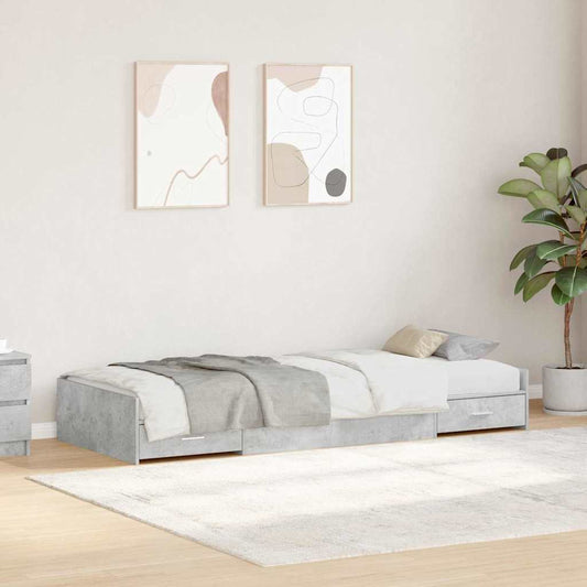 vidaXL Bed Frame with Drawer Concrete Grey 75 x 190 cm Engineered Wood