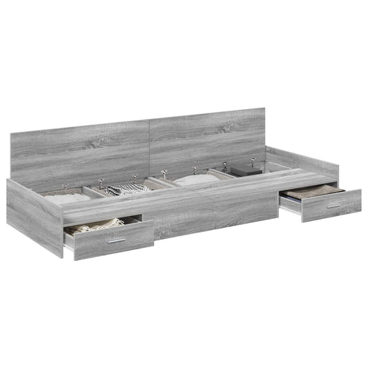 vidaXL Bed Frame with Drawer Grey Sonoma 75 x 190 cm Engineered Wood