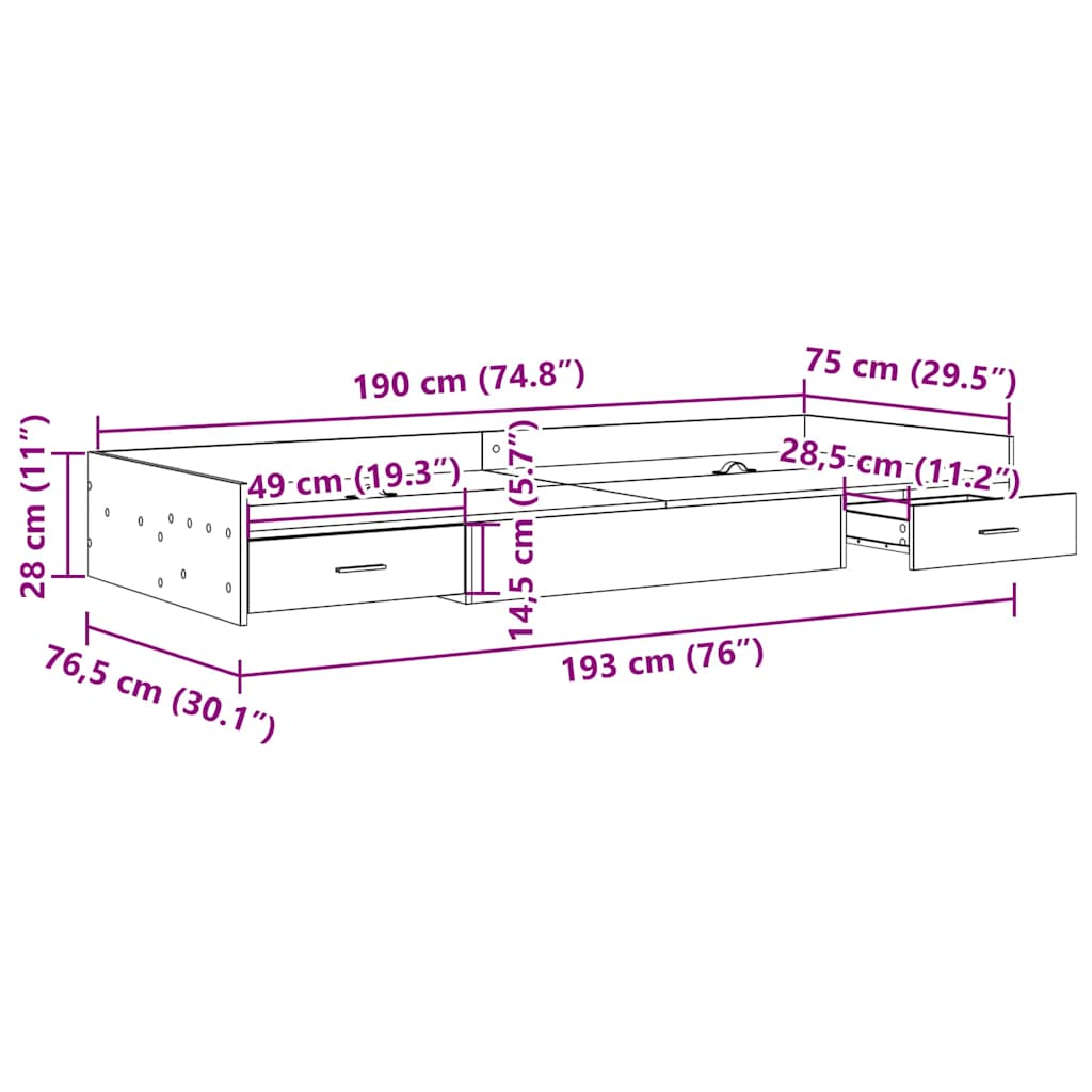 vidaXL Bed Frame with Headboard Old Wood 75 x 190 cm Engineered Wood