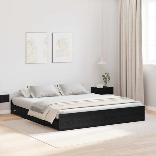 vidaXL Storage Bed Frame Black Oak 200 x 200 cm Engineered Wood