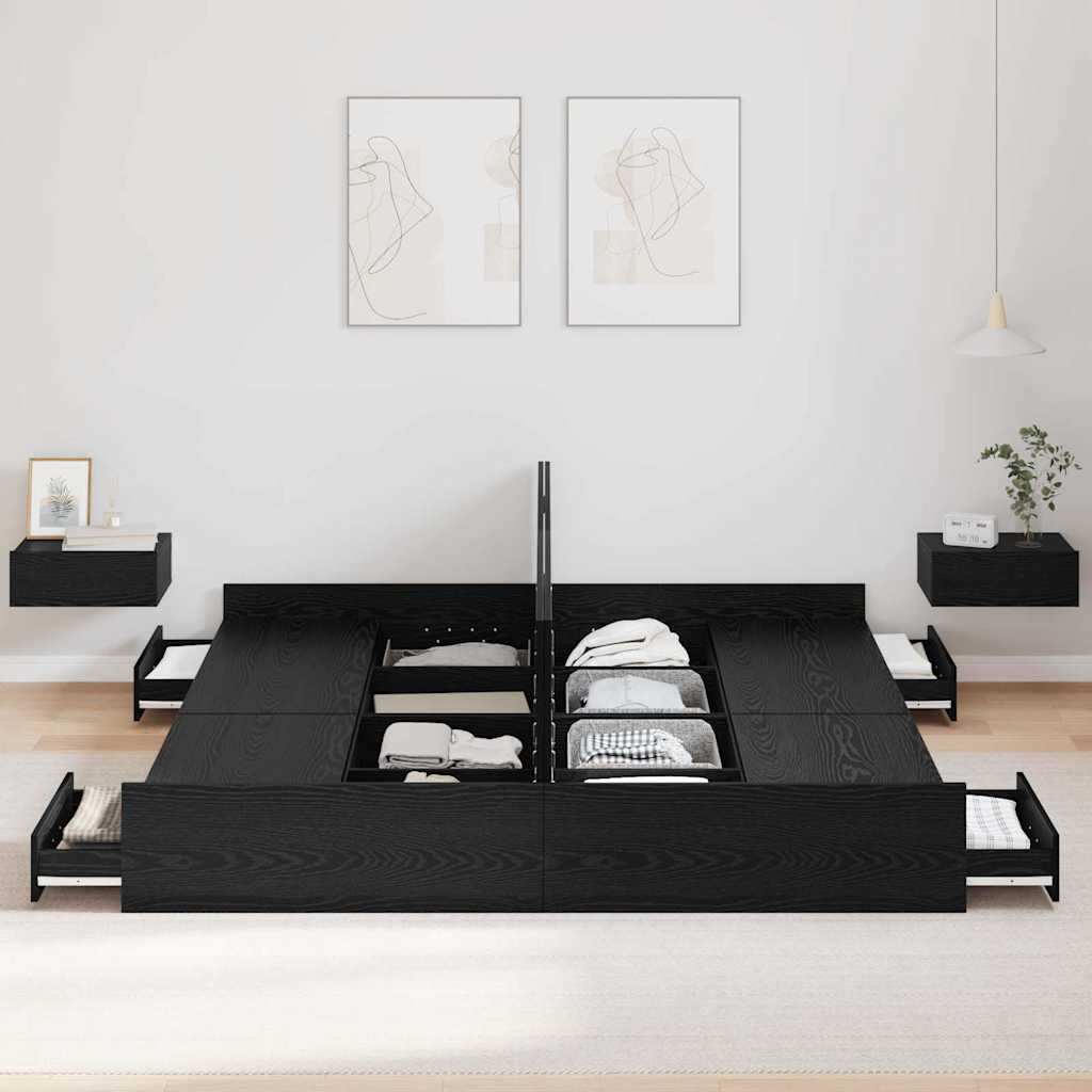 vidaXL Storage Bed Frame Black Oak 200 x 200 cm Engineered Wood