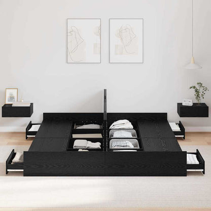 vidaXL Storage Bed Frame Black Oak 200 x 200 cm Engineered Wood