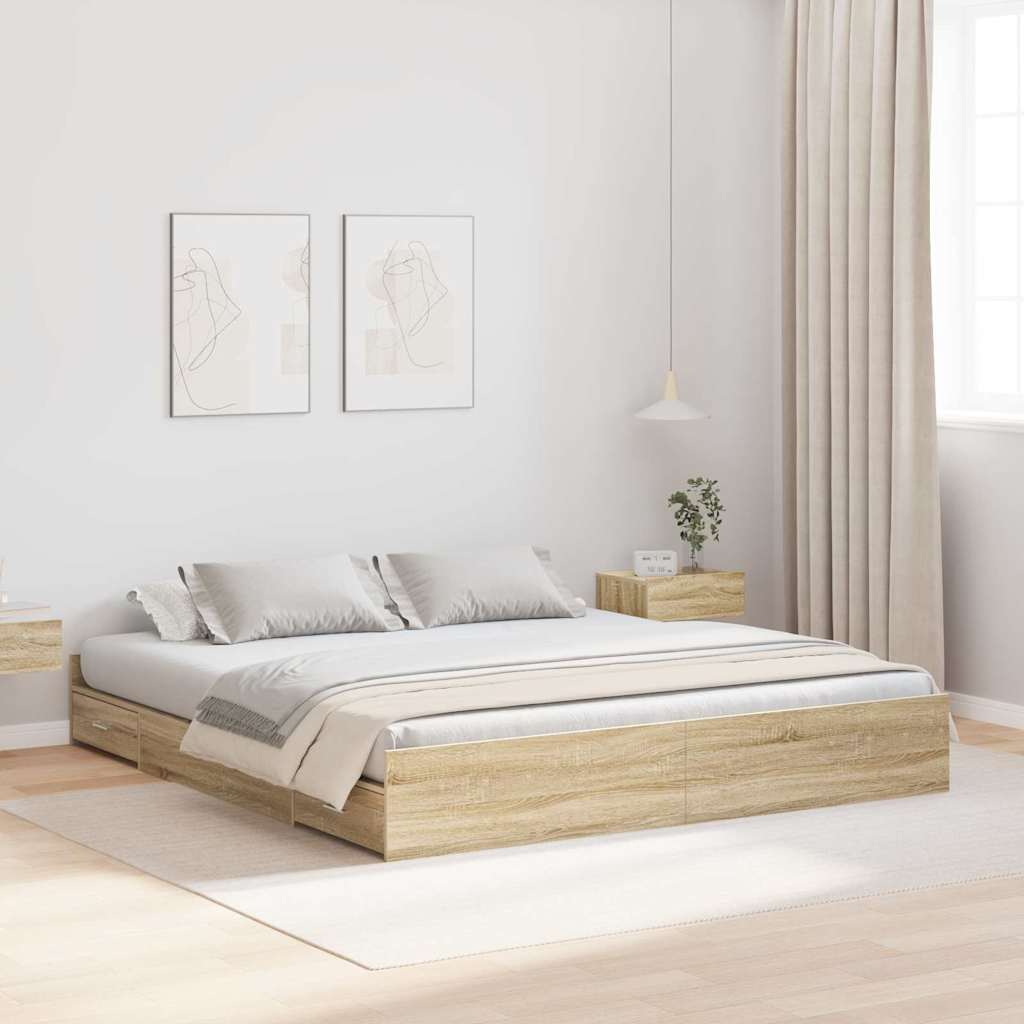 vidaXL Storage Bed Frame Sonoma Oak 200 x 200 cm Engineered Wood