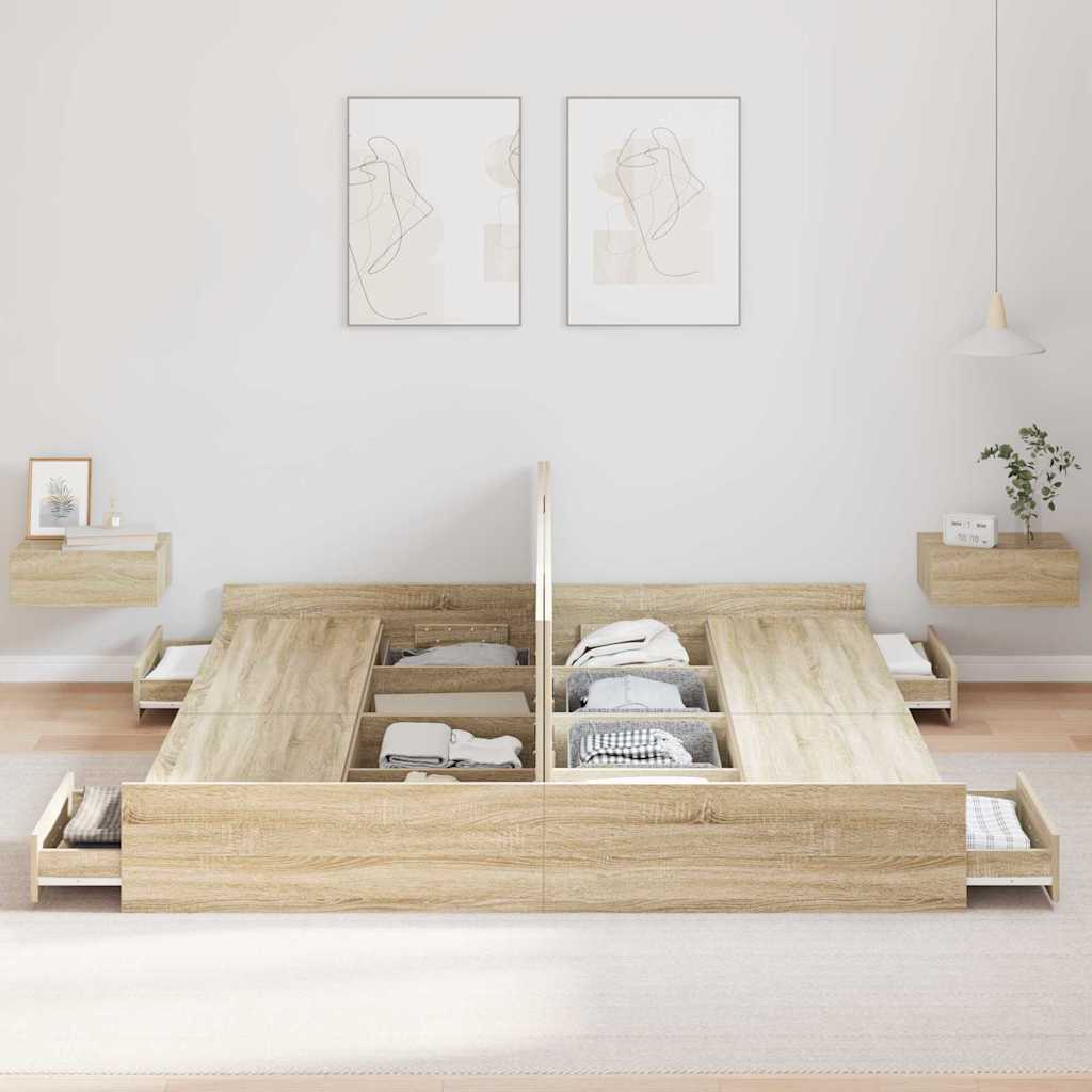 vidaXL Storage Bed Frame Sonoma Oak 200 x 200 cm Engineered Wood
