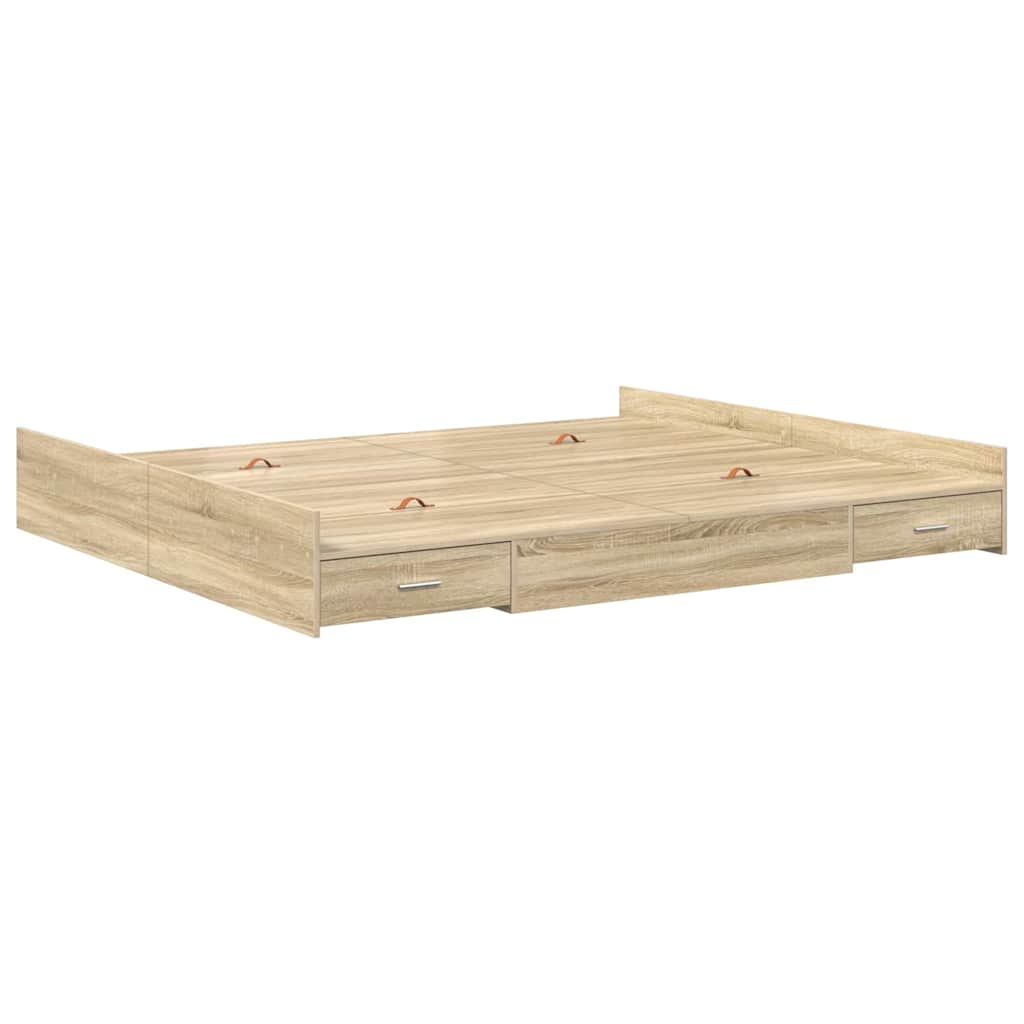 vidaXL Storage Bed Frame Sonoma Oak 200 x 200 cm Engineered Wood