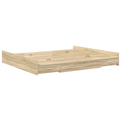 vidaXL Storage Bed Frame Sonoma Oak 200 x 200 cm Engineered Wood