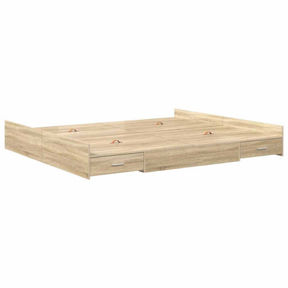 vidaXL Storage Bed Frame Sonoma Oak 200 x 200 cm Engineered Wood