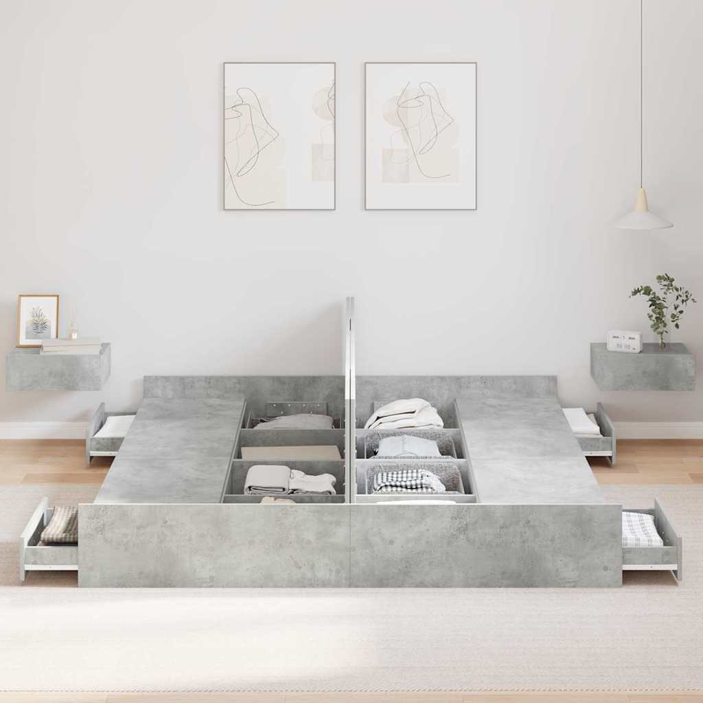 vidaXL Storage Bed Frame Concrete Grey 200 x 200 cm Engineered Wood