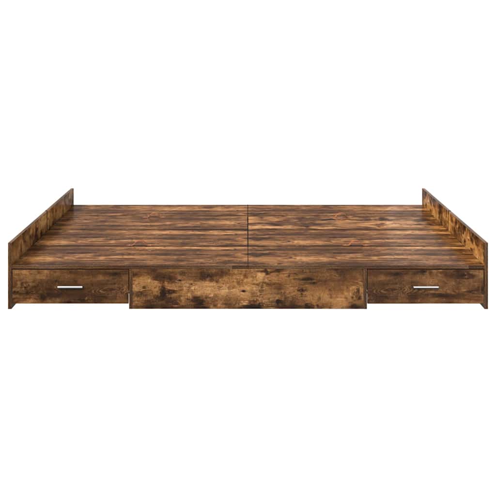 vidaXL Storage Bed Frame Smoked Oak 200 x 200 cm Engineered Wood