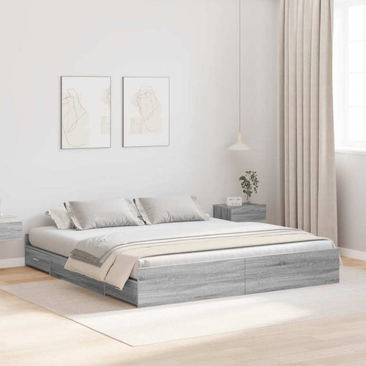 vidaXL Storage Bed Frame Grey Sonoma 200 x 200 cm Engineered Wood