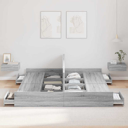 vidaXL Storage Bed Frame Grey Sonoma 200 x 200 cm Engineered Wood