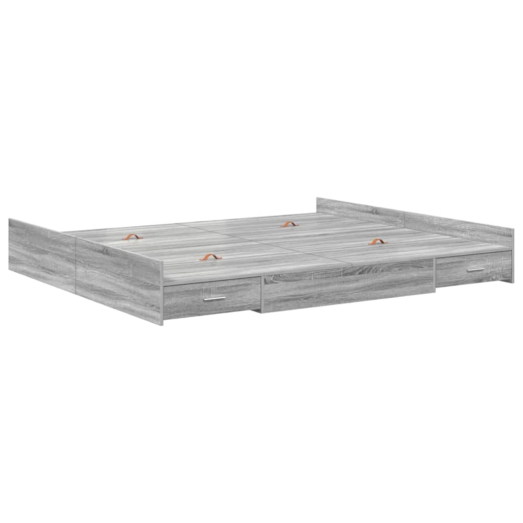 vidaXL Storage Bed Frame Grey Sonoma 200 x 200 cm Engineered Wood