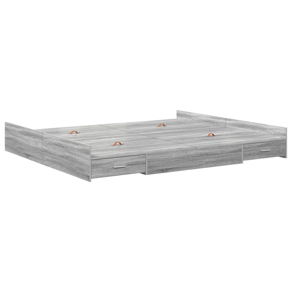 vidaXL Storage Bed Frame Grey Sonoma 200 x 200 cm Engineered Wood