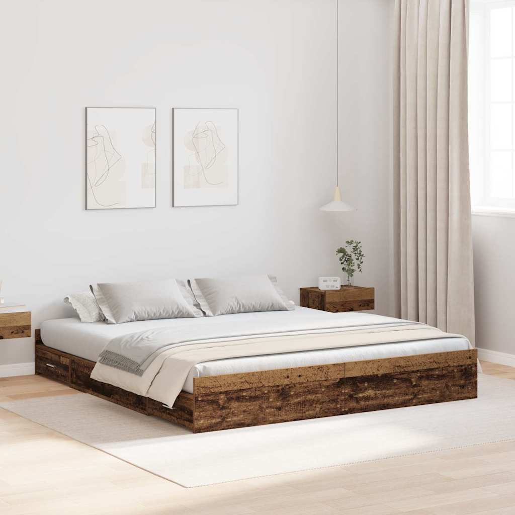 vidaXL Storage Bed Frame Old Wood 200 x 200 cm Engineered Wood