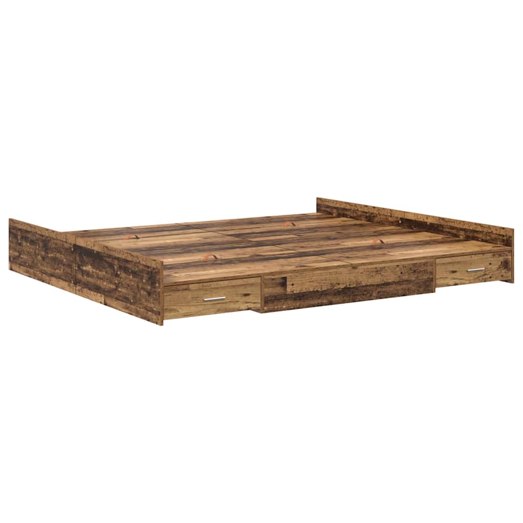 vidaXL Storage Bed Frame Old Wood 200 x 200 cm Engineered Wood