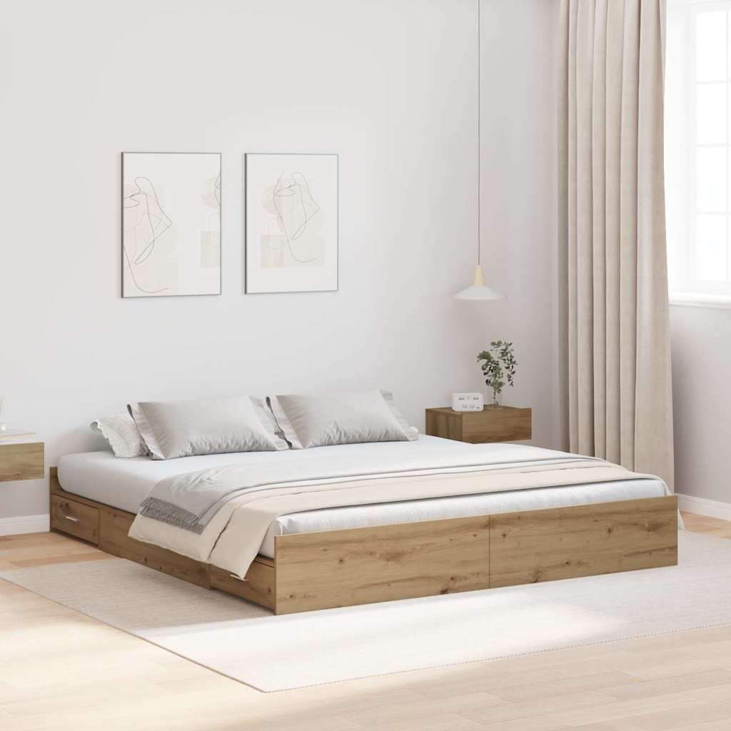 vidaXL Storage Bed Frame Artisan Oak 200 x 200 cm Engineered Wood