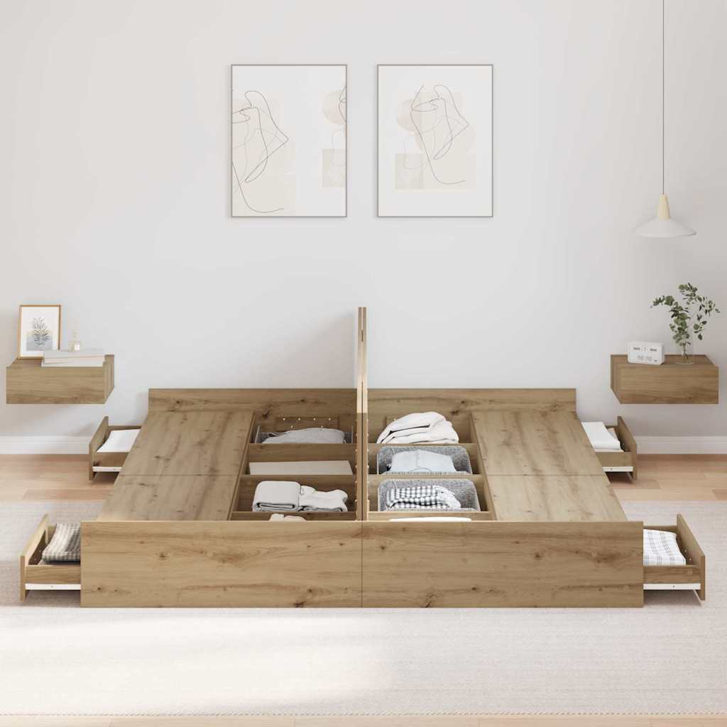 vidaXL Storage Bed Frame Artisan Oak 180 x 200 cm Engineered Wood
