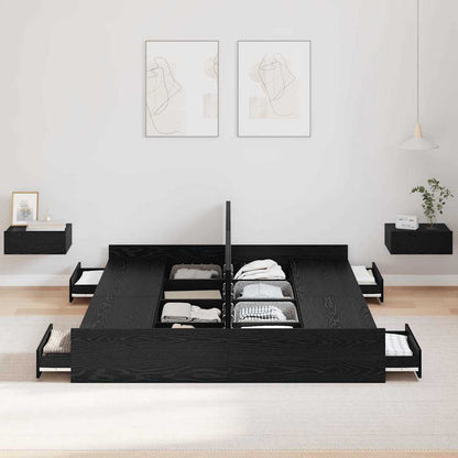 vidaXL Storage Bed Frame Black Oak 160 x 200 cm Engineered Wood