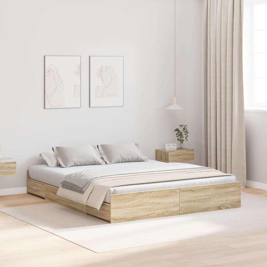 vidaXL Storage Bed Frame Sonoma Oak 160 x 200 cm Engineered Wood