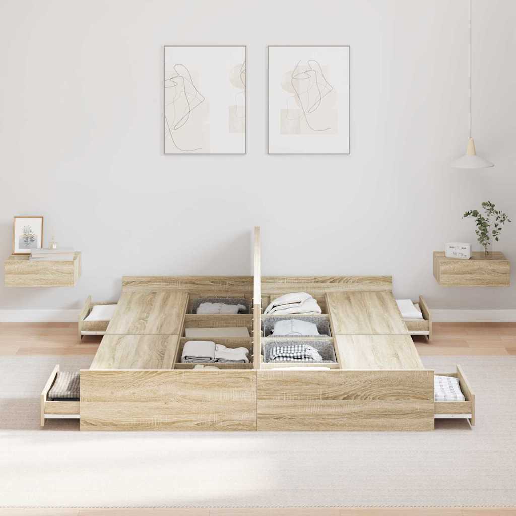 vidaXL Storage Bed Frame Sonoma Oak 160 x 200 cm Engineered Wood