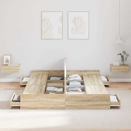vidaXL Storage Bed Frame Sonoma Oak 160 x 200 cm Engineered Wood