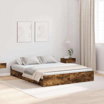 vidaXL Storage Bed Frame Smoked Oak 160 x 200 cm Engineered Wood