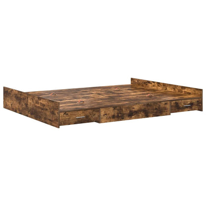 vidaXL Storage Bed Frame Smoked Oak 160 x 200 cm Engineered Wood