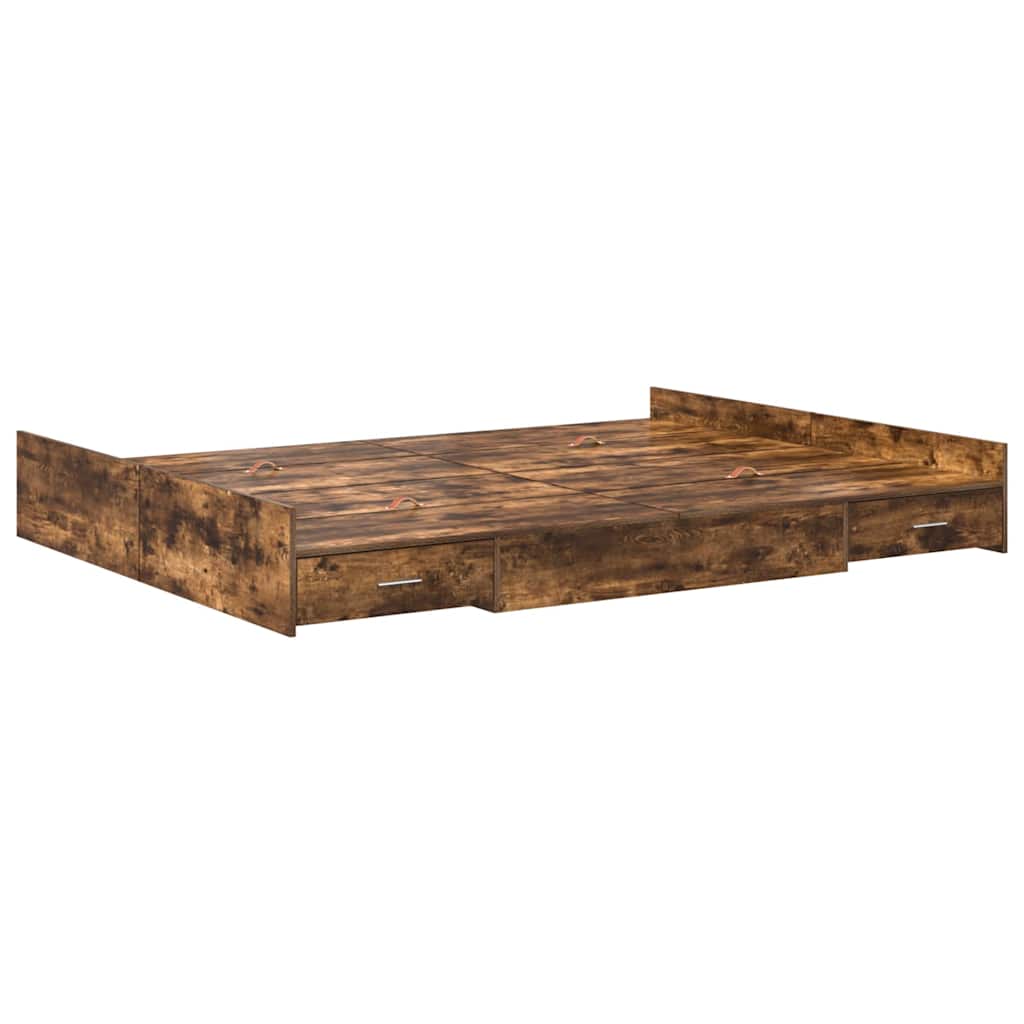 vidaXL Storage Bed Frame Smoked Oak 160 x 200 cm Engineered Wood