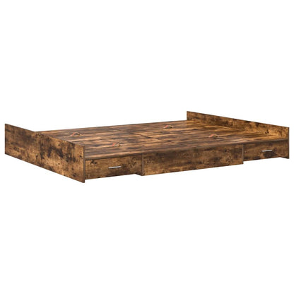 vidaXL Storage Bed Frame Smoked Oak 160 x 200 cm Engineered Wood